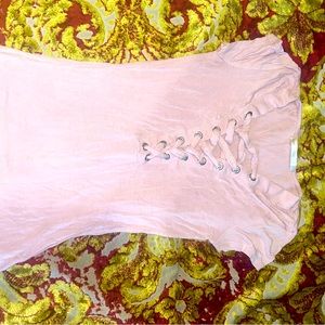 Blush pink sexy lace up short sleeve shirt